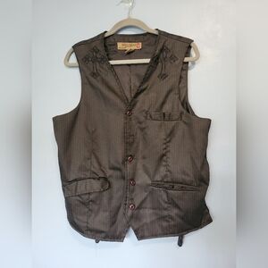 Red Snap Men's Embroidered Crucifix Pinstripe Vest L Black